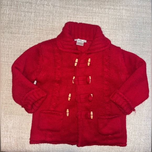 Sarah Louise Red Knit Toggle Cardigan Sweater 3T Cozy Winter Vintage Storybook - Picture 2 of 8